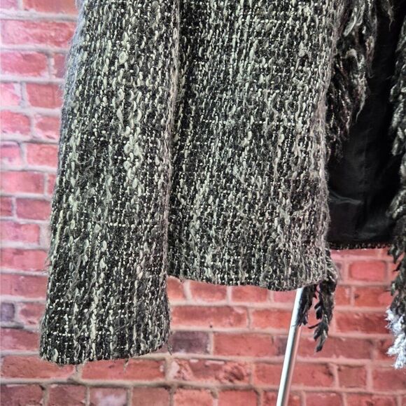Chico’s Design Women’s Tweed Fringe Blazer Jacket Coat – Size 2 Black White - Picture 4 of 6
